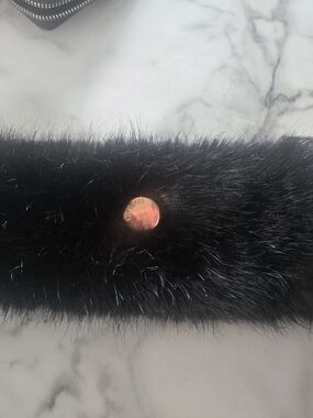 Ted Baker Black Faux Fur Hat with Rose Gold Button